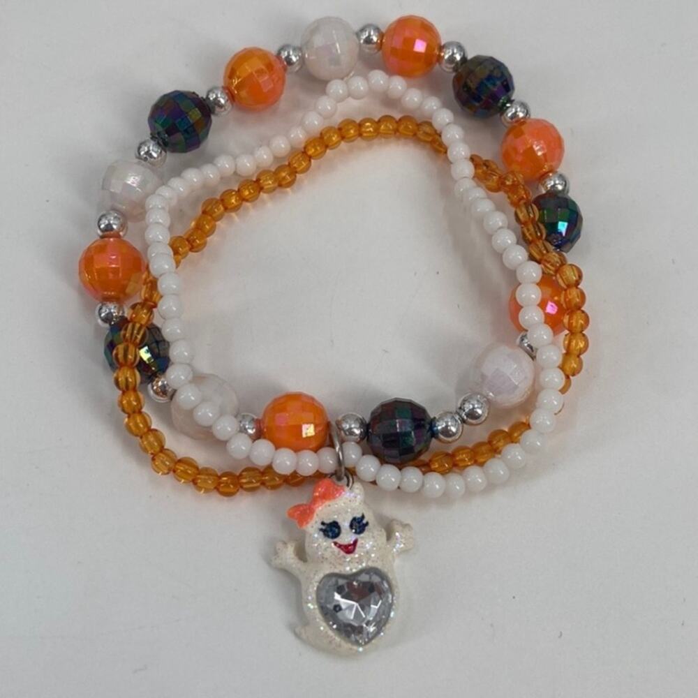 Ghost orange and black beaded stretchy multi layer bracelet
